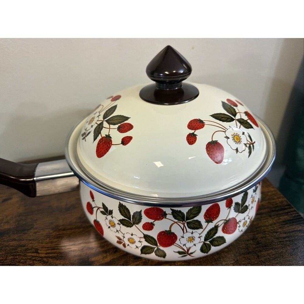 Vintage Sheffield Strawberries N Cream Covered Saucepan Pot w Lid